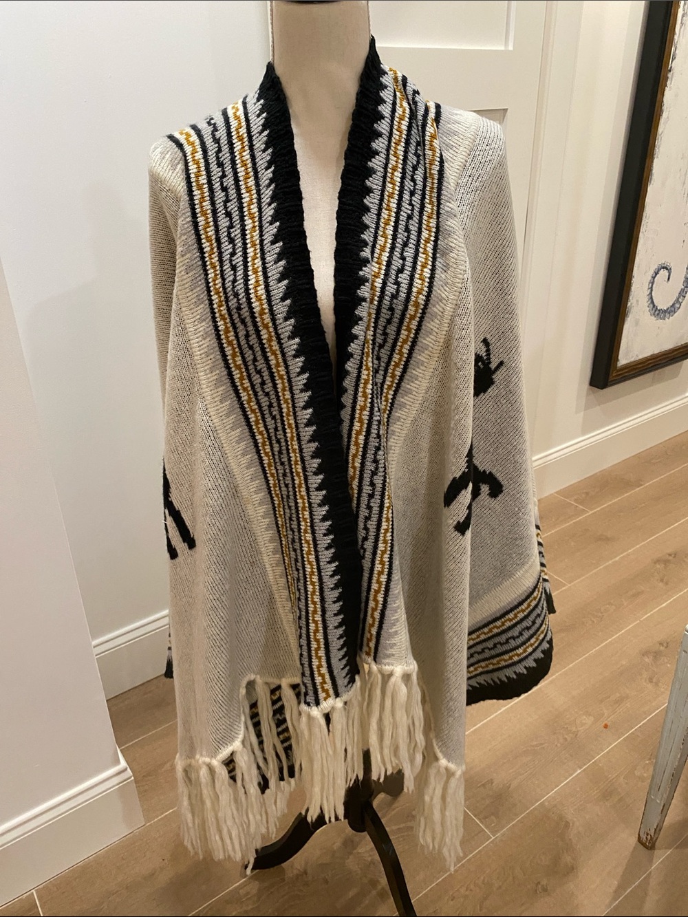 Jen's Pirate Booty Cream Fringe Wrap with Black & Gold Trim